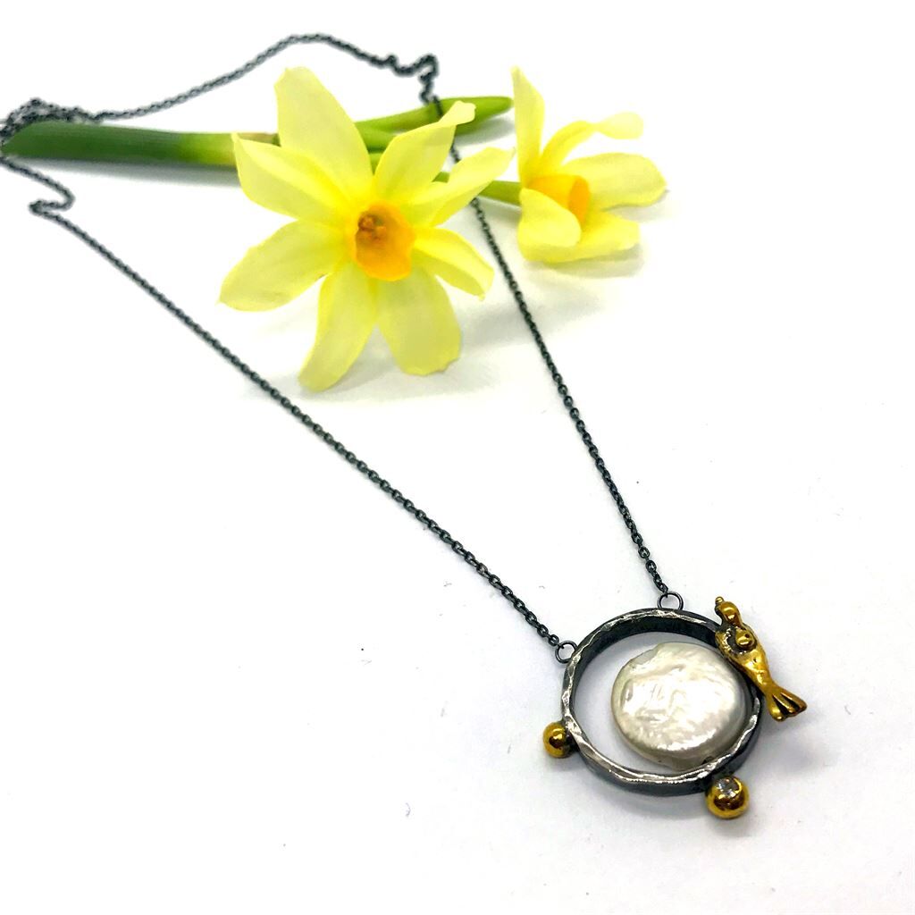 Luna Bird- Zarif İnci Gümüş Kuşlu Kolye