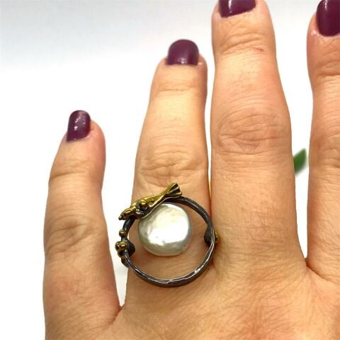 Luna Bird İnci Gümüş Yüzük