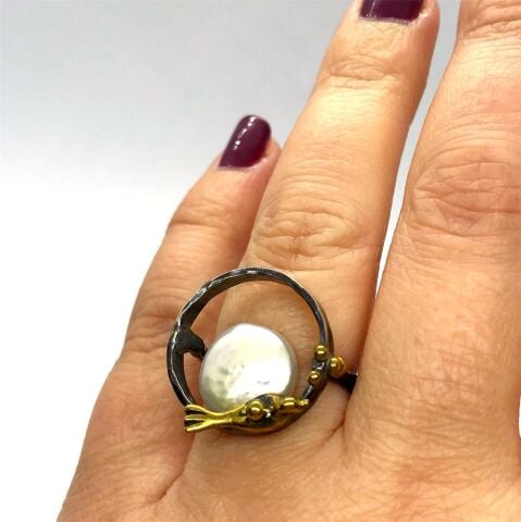 Luna Bird İnci Gümüş Yüzük