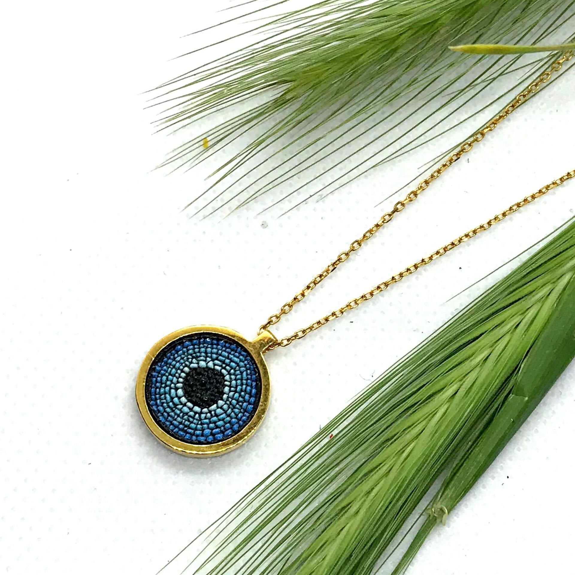 Micro Mosaic Evil Eye Silver Necklace