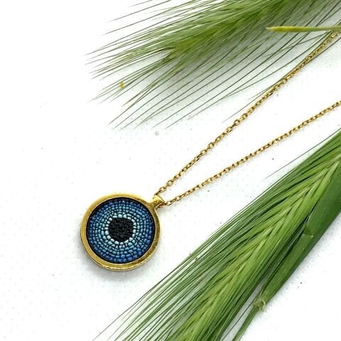 Micro Mosaic Evil Eye Silver Necklace