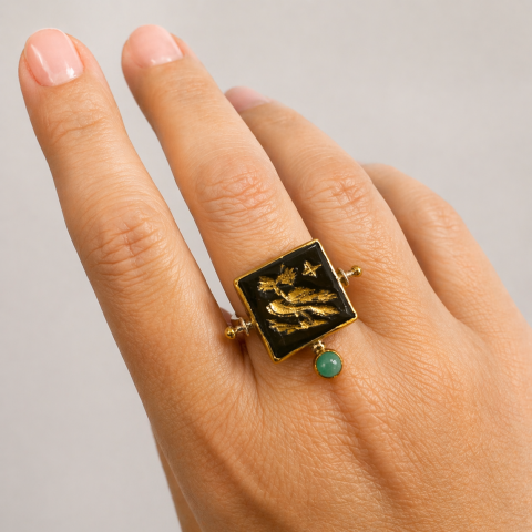 Glaukopis, Athena's Owl Onyx Ring