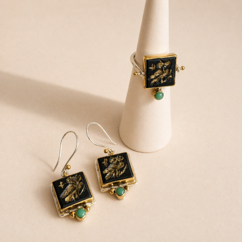 Glaukopis, Athena's Owl Onyx Earring