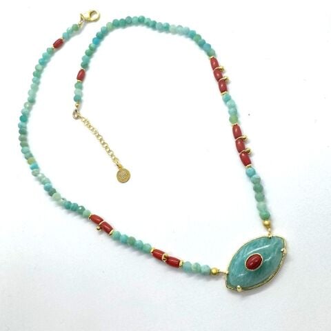 Amazonit Mercan Göz Kolye