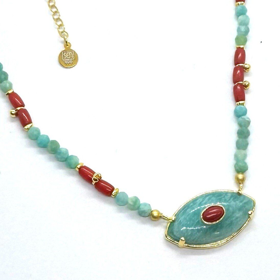 Amazonit Mercan Göz Kolye
