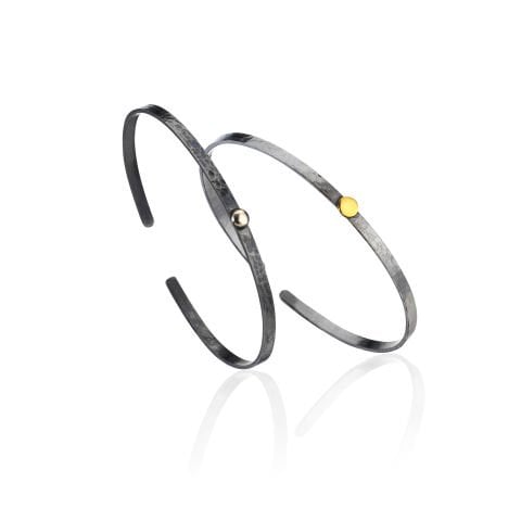 Archaic Dövülü Oksitli Üstü Nokta Detaylı Gümüş Erkek Bileklik-Cuff