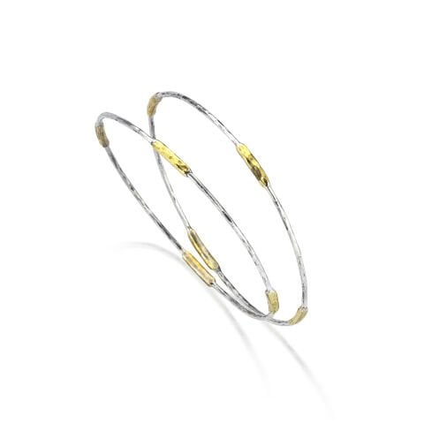 Dört Sarı Çubuk Detaylı Dövülü Gümüş Bilezik