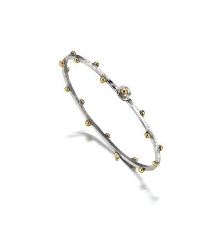 Cross Dot Detail Hammered Silver Bracelet