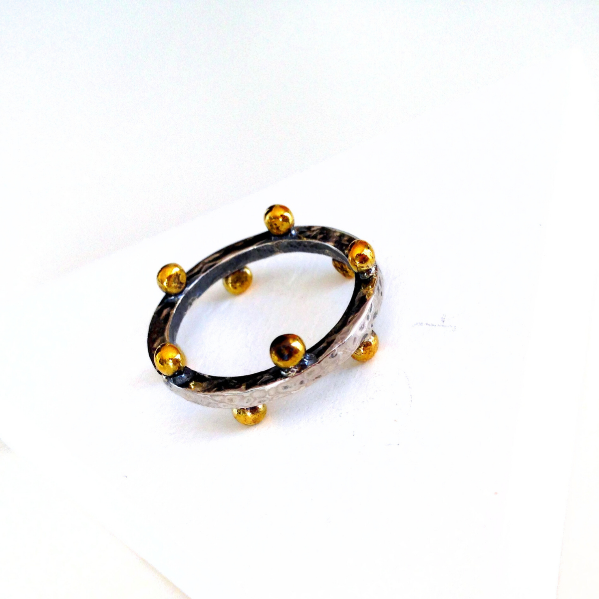 Çapraz Nokta Detaylı Dövülü Gümüş Yüzük