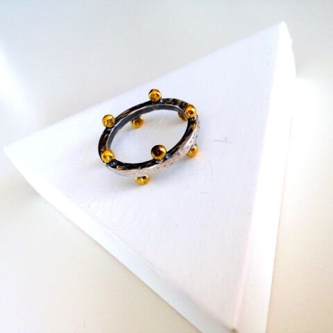 Çapraz Nokta Detaylı Dövülü Gümüş Yüzük