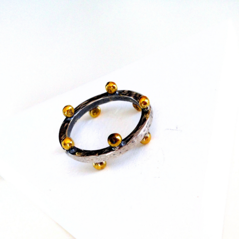 Çapraz Nokta Detaylı Dövülü Gümüş Yüzük