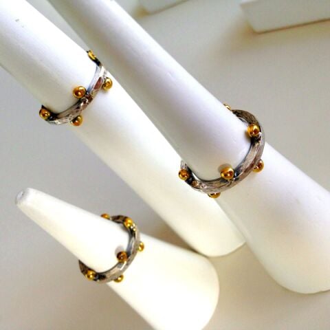 Çapraz Nokta Detaylı Dövülü Gümüş Yüzük