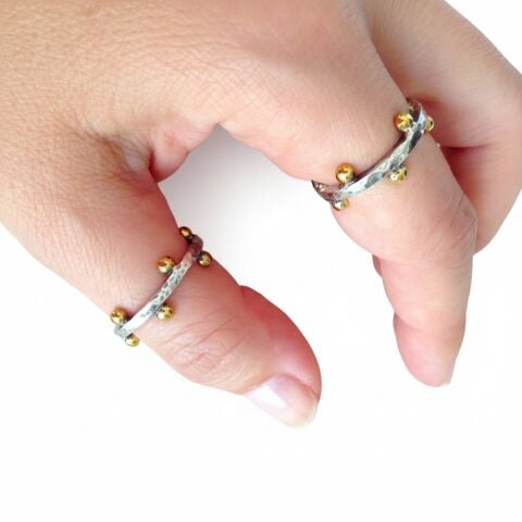 Çapraz Nokta Detaylı Dövülü Gümüş Yüzük