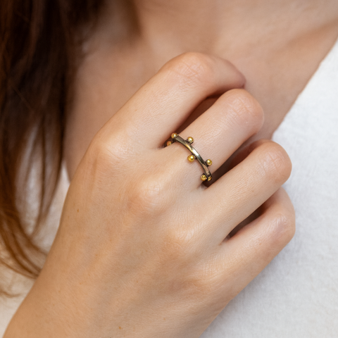 Çapraz Nokta Detaylı Dövülü Gümüş Yüzük